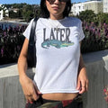 Vintage 90s Y2K Baby Tee - Later Gator Graphic Print Retro Cropped T-Shirt for Men and Women - Funky Streetwear Top Statement