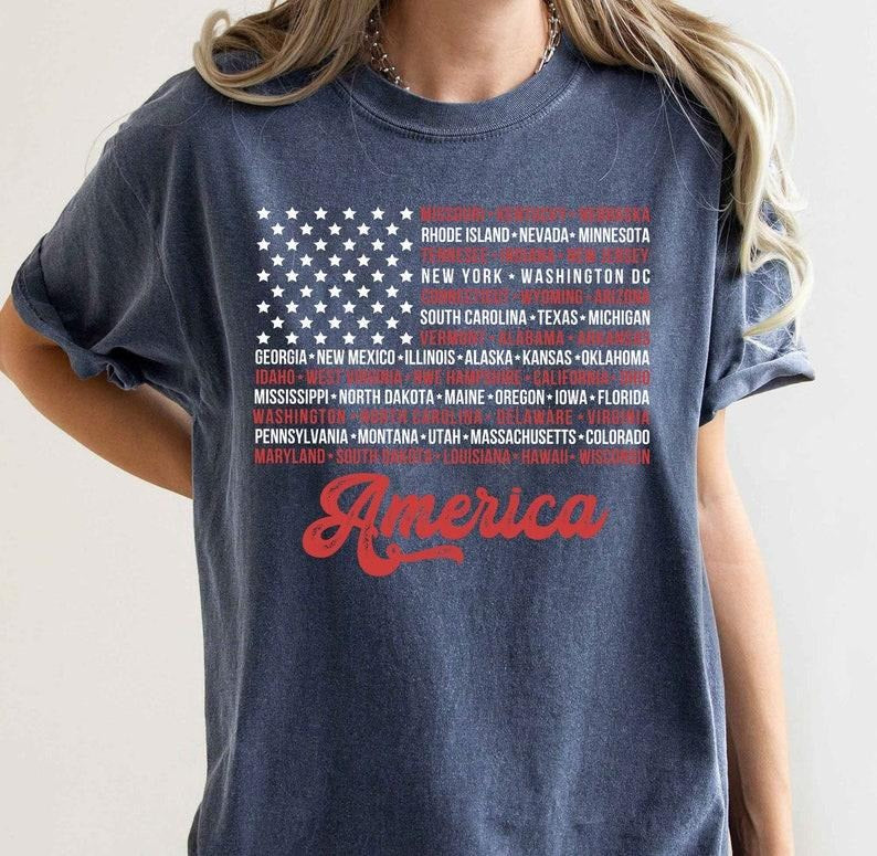 Vintage American Flag Shirt with States, Fourth of July Shirt, United States Shirt, July 4th Graphic Shirt, USA Shirt,...