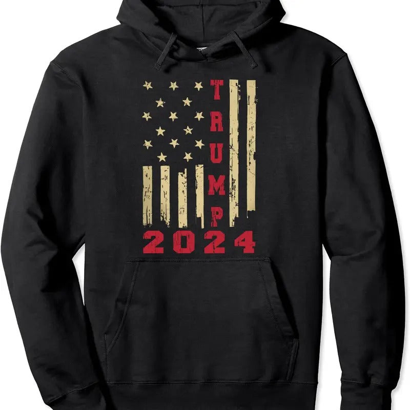Vintage American Flag Trump 2024 Election Gifts Hoodie | Unisex Hooded Sweatshirt T-Shirts | GrindPrints.com