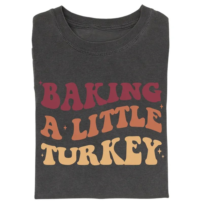 Vintage Baking A Little Turkey Graphic Tee, ThanksGiving Pregnancy Announcement Shirt, Fall Season, Autumn, Pumpkin...