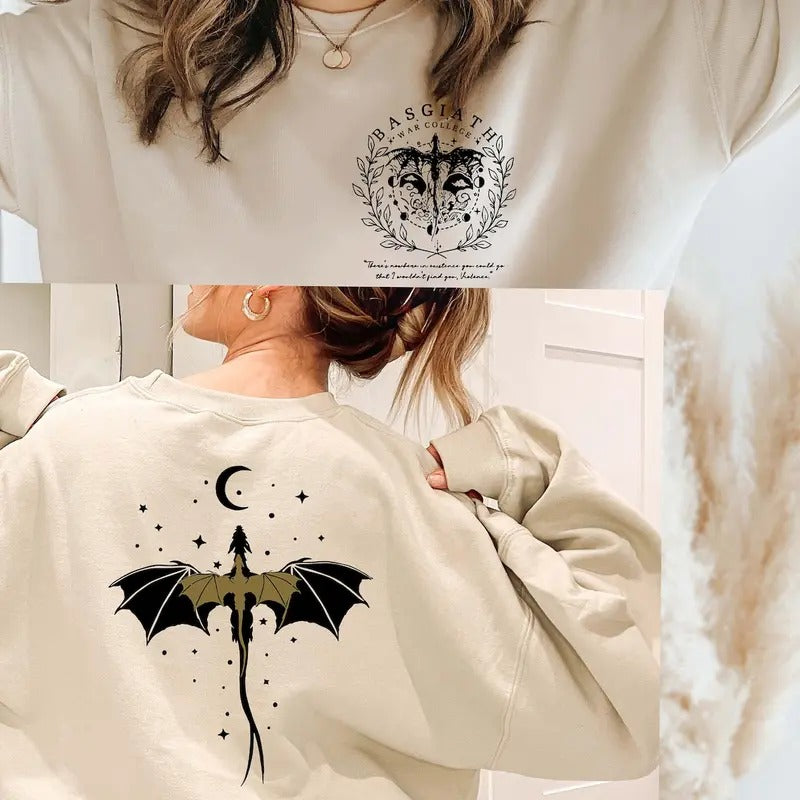 Vintage Basgiath War College Sweater,Back And Front Desıgn,Fourth Wing Sweater,Dragon Rider Violet Sorrengail,Bookish The...