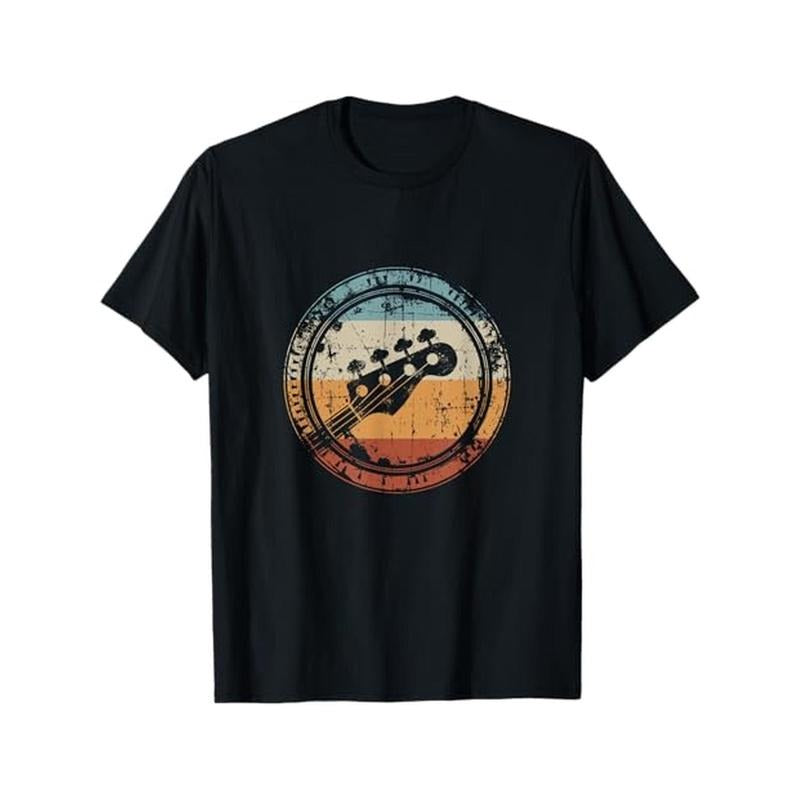 Vintage Bass Guitar Print Cotton Musicians Casual Round Neck Perfect & Machine Washable Black Made USA T-Shirts, Hoodie, Sweatshirt