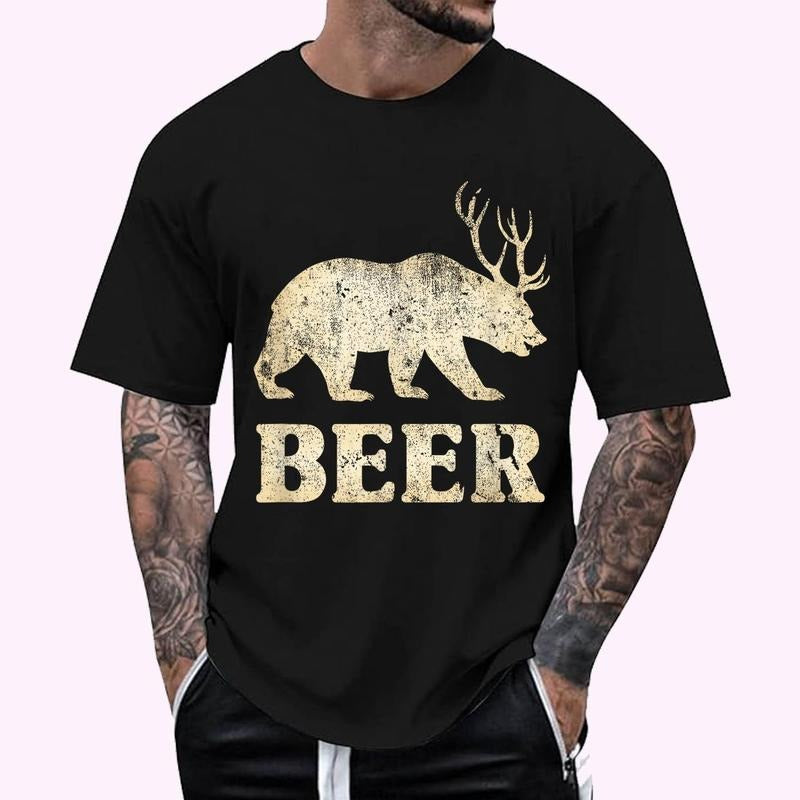 Vintage Bear Deer Funny Beer T-Shirt , Unisex Cotton 100%, Top Menswear Hoodie, Sweatshirt | GrindPrints.com
