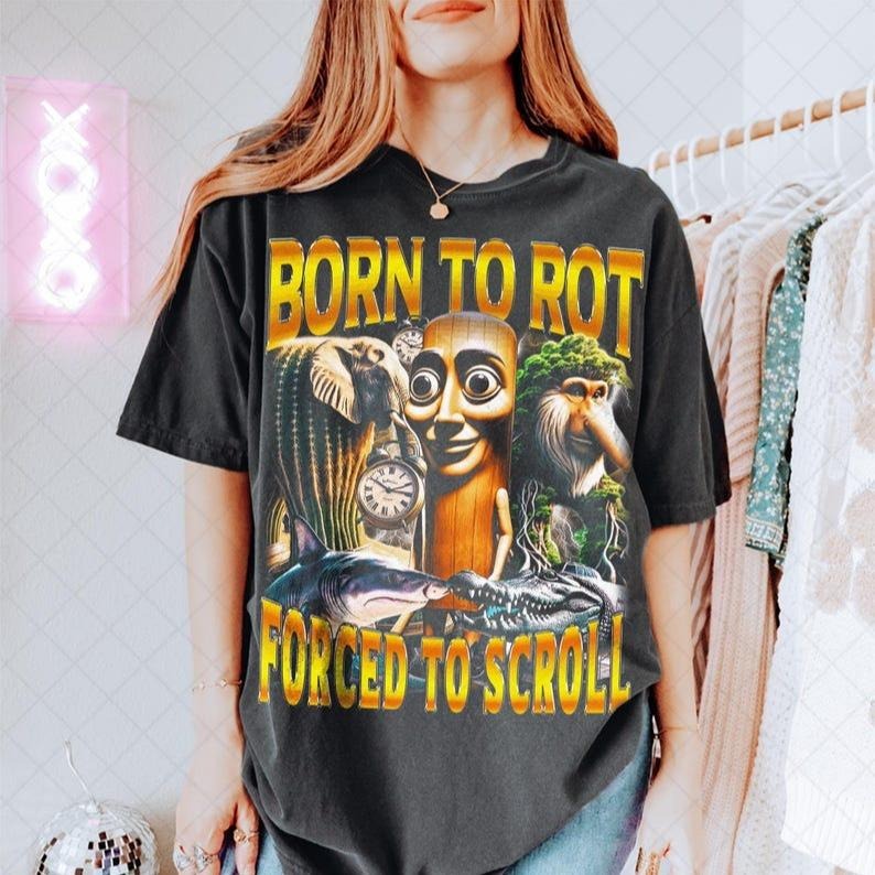 Vintage Born To Rot Forced To Scroll Brainrot Shirt, Funny Italian Meme Tee Graphic T-Shirt, Gift For Women and Man...