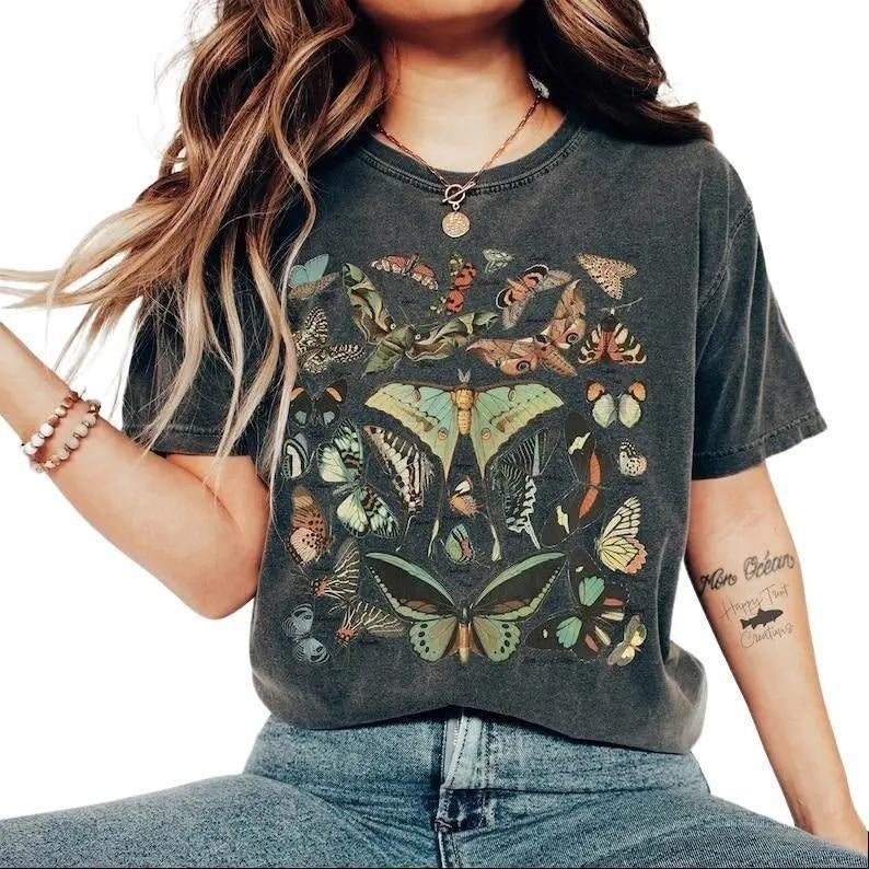 Vintage Butterfly & Moth T-Shirt, Cottagecore Aesthetic, Unisex T-Shirt Hoodie, Sweatshirt | GrindPrints.com