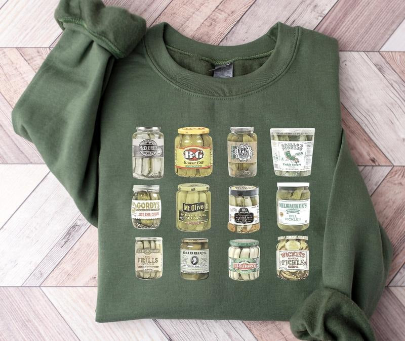 Vintage Canned Pickles Sweatshirt, Canning Season Sweatshirt, Pickle Lovers Sweater, Homemade Pickles Sweater T-Shirts,...