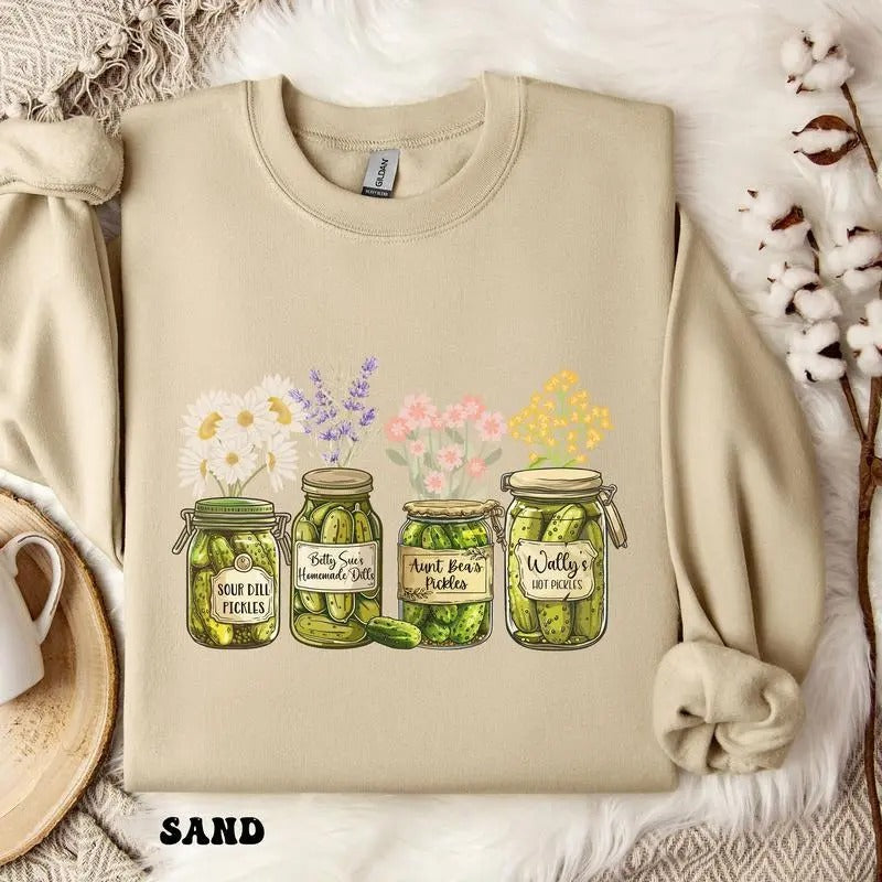 Vintage Canned Pickles Sweatshirt, Canning Season Sweatshirt, SunflowerCrewneck Pickle Lovers, Retro Christmas Shirt Hoodie