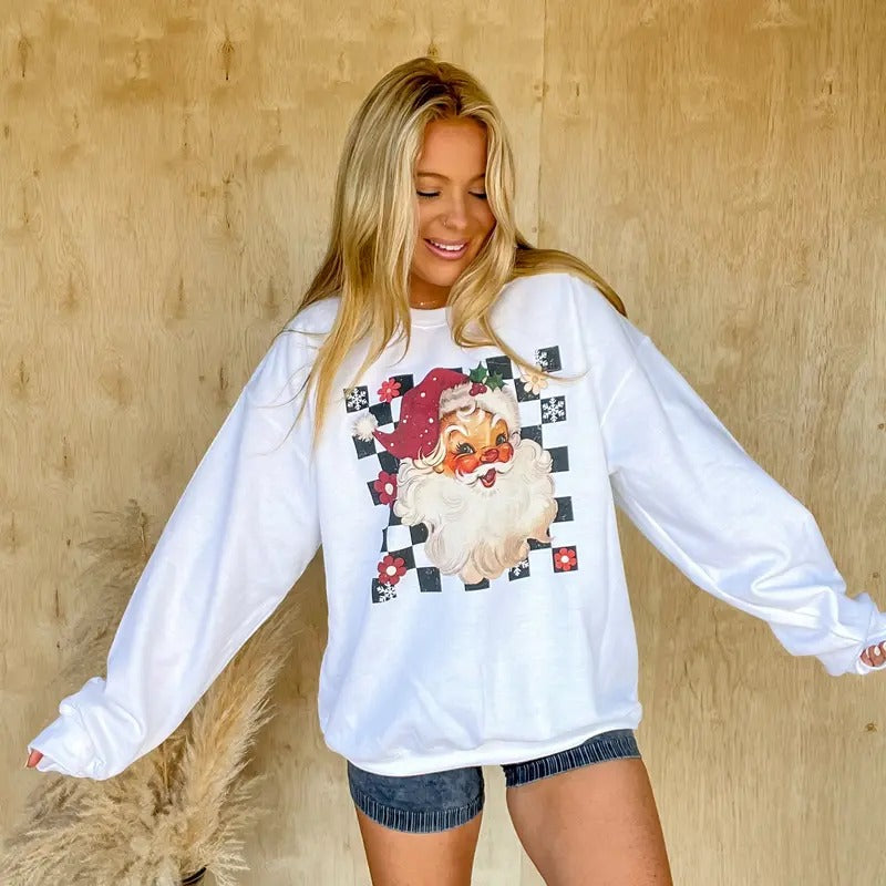 Vintage Checker Santa Graphic Top T-Shirts, Hoodie, Sweatshirt | GrindPrints.com