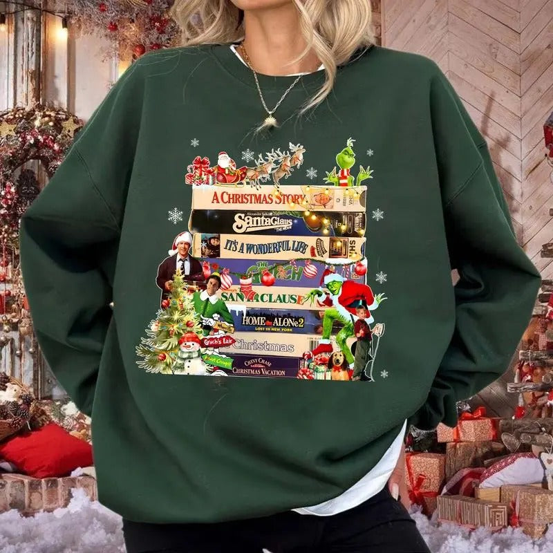 Vintage Christmas Shirt, Christmas Movies Shirt, Santa Xmas Crew Neck, Gilfts For Christmas, Xmas Graphic Tee Comfort...