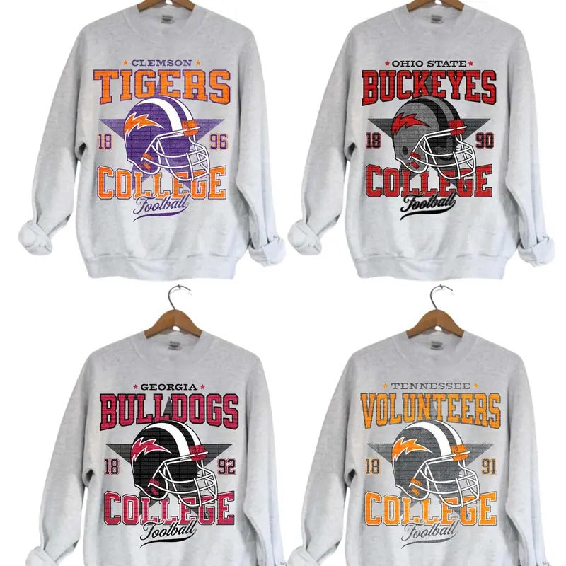 Vintage College Football NCAA Sweatshirt All Teams NCAA Crewneck Menswear, Soft Classic Sweaters Long Sleeve T-Shirts, Hoodie