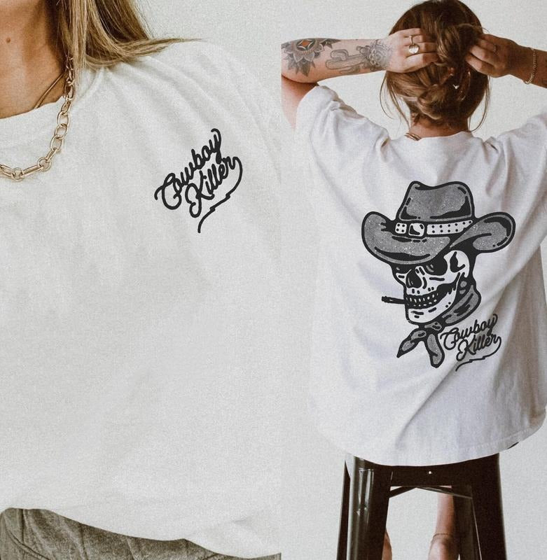 Vintage Cowboy Killer Western Skull Edgy Cowboy Shirt Biker Retro Country T-Shirts, Hoodie, Sweatshirt