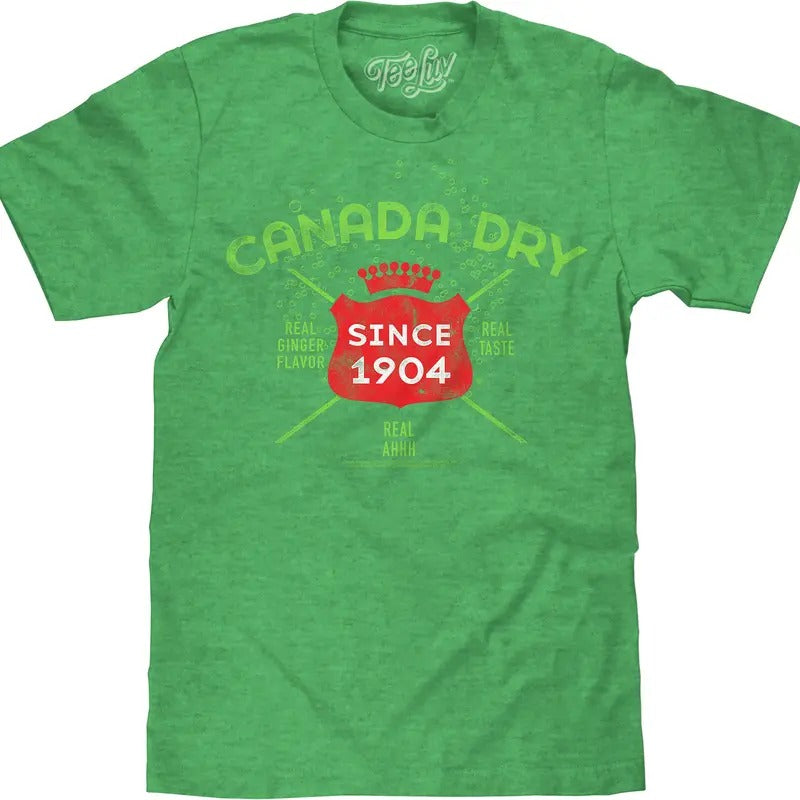 Vintage Faded Canada Dry Ginger Ale T-Shirt - Heather Kelly Green Hoodie, Sweatshirt | GrindPrints.com