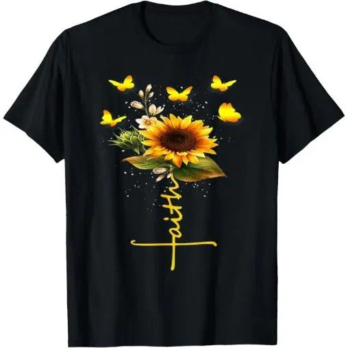 Vintage Faith Cross Sunflower Butterflies Flowers Christians T-Shirt Made in USA Hoodie, Sweatshirt | GrindPrints.com