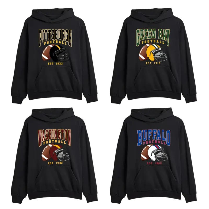 Vintage Football All Team Hoodie Collection - Classic Unisex Black Color T-Shirts, Sweatshirt | GrindPrints.com