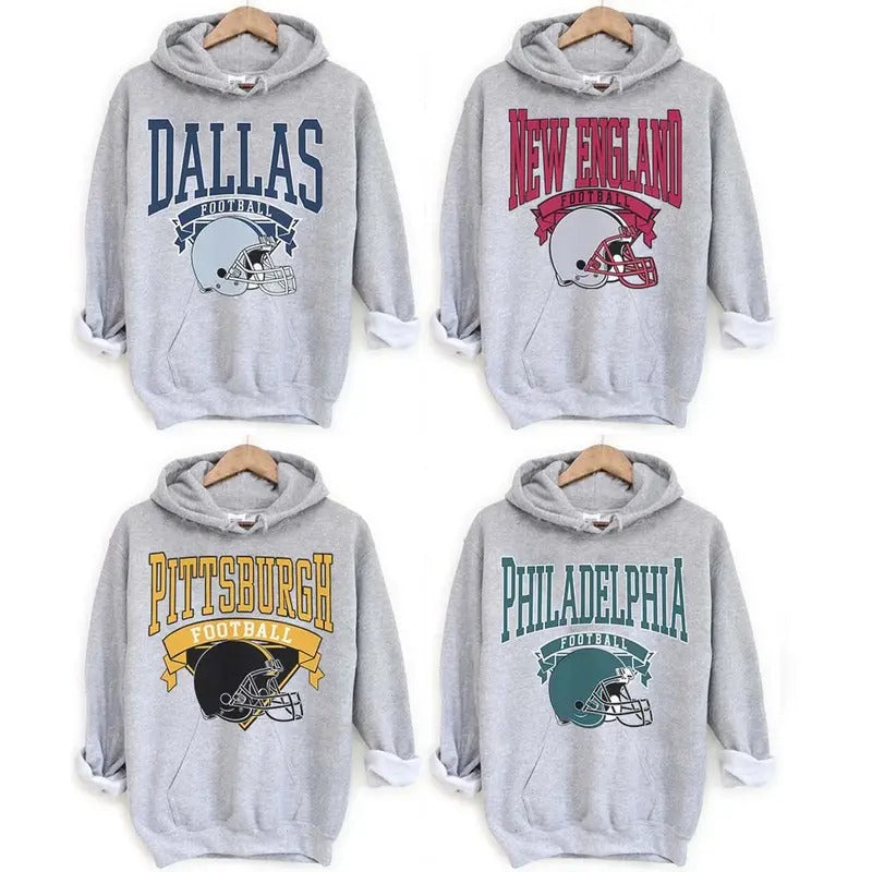 Vintage Football Hoodies Hometown Pullover City Football, Vintage Hoodies Classic Cotton Fabric Menswear T-Shirts, Sweatshirt