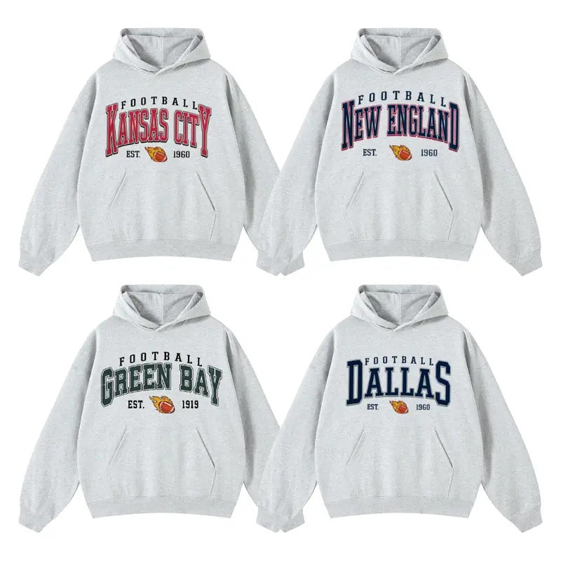 Vintage Football Teams Hoodie - Classic Fit in Ash Grey T-Shirts, Sweatshirt | GrindPrints.com