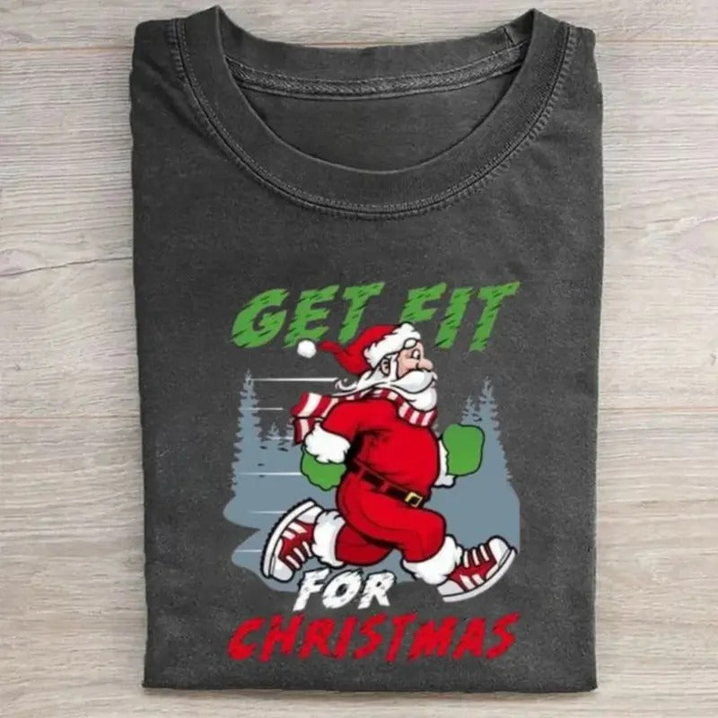 Vintage Funny Christmas Graphic Tee - Get Fit for Christmas Shirt - Merry Christmas Shirt - Santa Claus - Cute Winter Shirt
