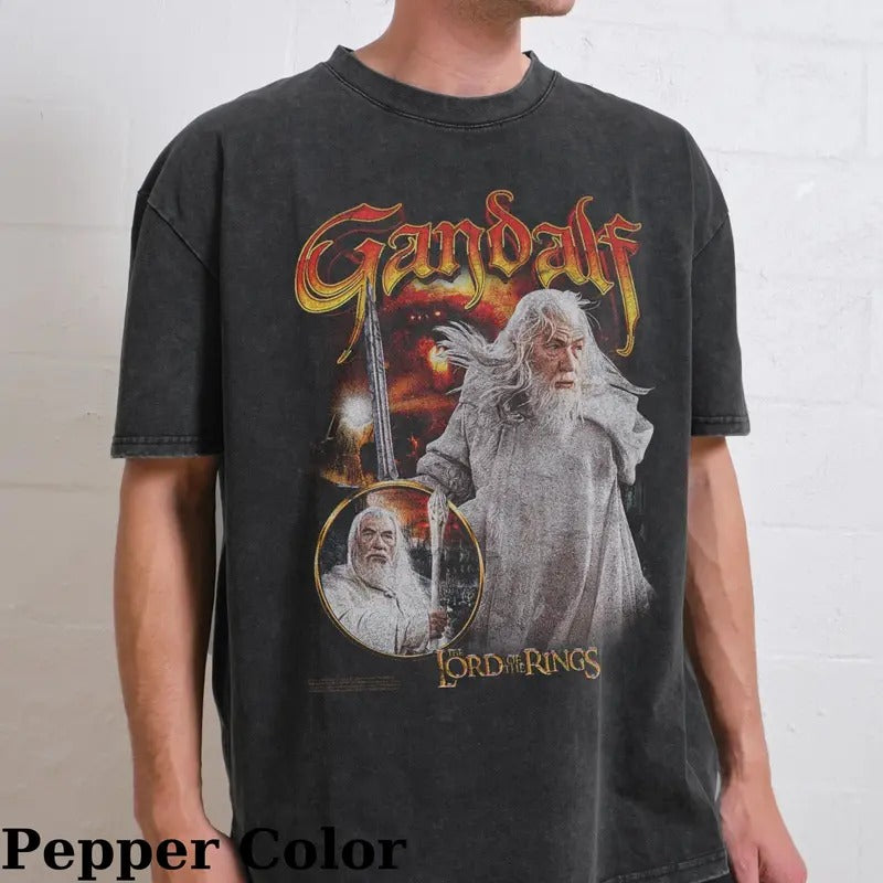 Vintage Gandalf Graphic Tee - The Lord of The Rings Movie Shirt - Grey Wizard - Middle Earth - The Hobbits - J.R.R....