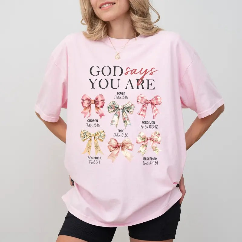 Vintage God Says You Are Comfort Colors Shirt, Coquette Bow Graphic Tee, Christian T-shirt, Bible Verse Tee, Religious...
