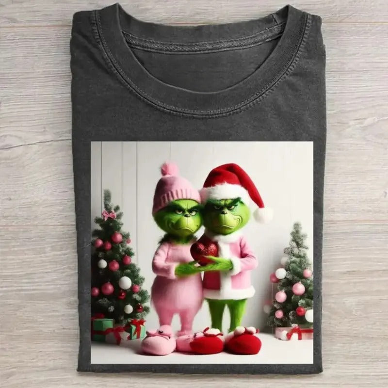 Vintage Gr1nch Couple Christmas Graphic Tee - Funny Gift for Lovers - Merry Christmas - Gr1nch Santa Claus - Couple Shirt...