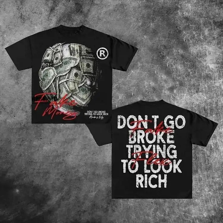 Vintage Don'T Go Broke Trying Rich Cotton Short Sleeve Top Menswear Streetwear Tropical Casual Polyester T-Shirts, Hoodie, Sweatshirt