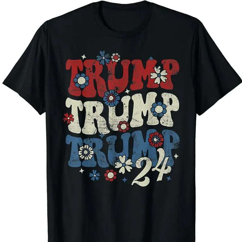 Vintage Groovy Flower Trump Trump Trump 2024 Gift Men Women T-Shirt Graphic Tee Tops Underwear Crewneck Menswear T Shirt...
