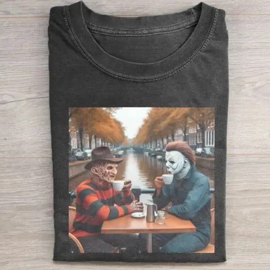 Vintage Halloween Graphic T-shirt, Freddy Krueger X Michael Myers Tee, Horror Movie Shirt, Horror Character, Funny...