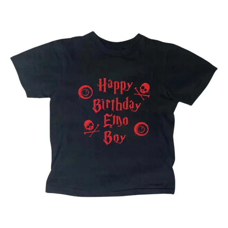 Vintage Happy Birthday Emo Boy Baby Tee, Gothic Emo Girl Baby Tee, Y2k Top Women Streetwear, Grunge 2000s, Women Fitted...