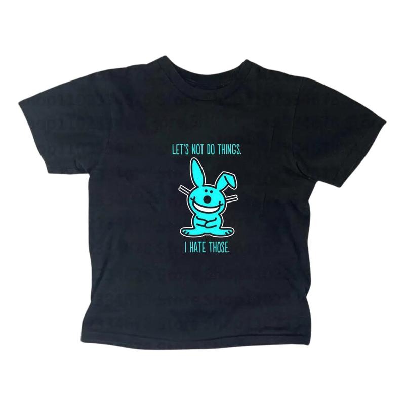Vintage Happy Bunny Baby Tee, Gothic Emo Girl Top, Scene Clothing 2000s, Y2k Top Women Streetwear, Casual Cotton Short...
