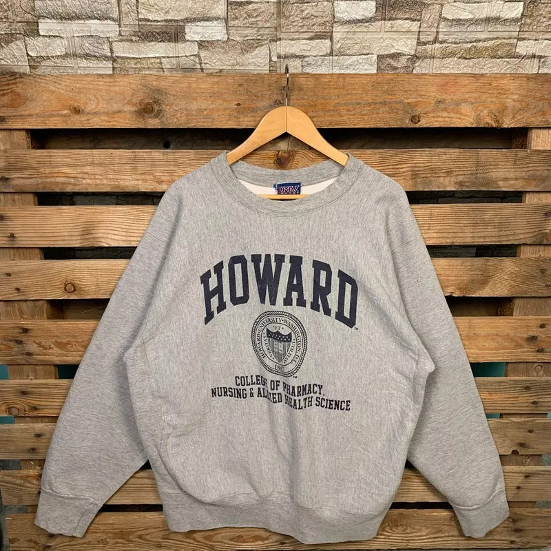 Vintage Howard University Sweatshirt Howard Pullover Sweater Howard Crewneck Jumper Howard University Logo Graphic Print...