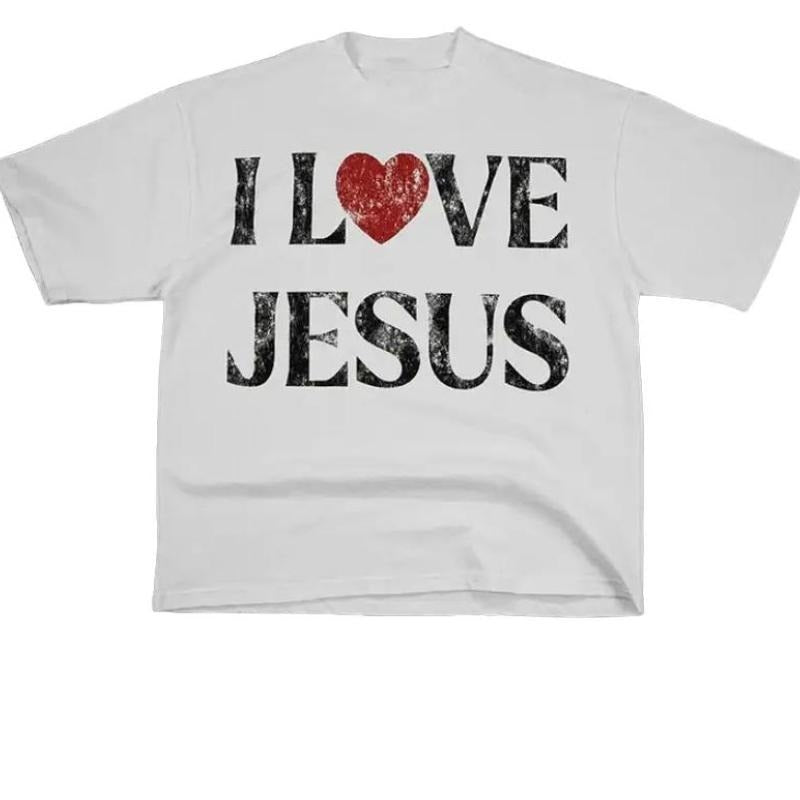 Vintage I Love Jesus Print Short Sleeve Menswear Top Underwear Cotton Polyester T-Shirts, Hoodie, Sweatshirt