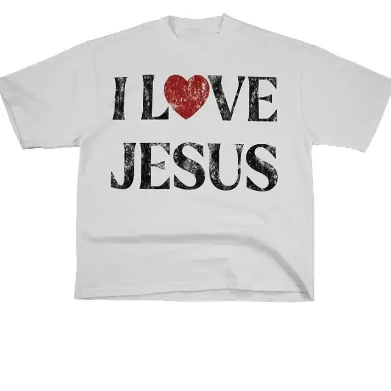Vintage I Love Jesus Print Short Sleeve T-Shirt Menswear Top Underwear Tshirt Cotton Hoodie, Sweatshirt | GrindPrints.com