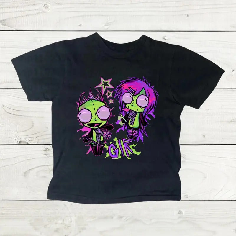 Vintage Invader Zim Baby Tee, Y2k Top Women Streetwear, Gothic Emo Girl Top, Scene Clothing 2000s, Casual Cotton Short...