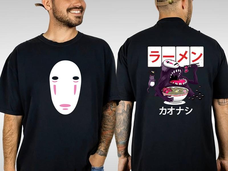 Vintage Japanese Anime No-Face T-shirt, Anime Kawaii Oversized Double-Sided Print, Anime Manga Hoodie, Anime Lovers...
