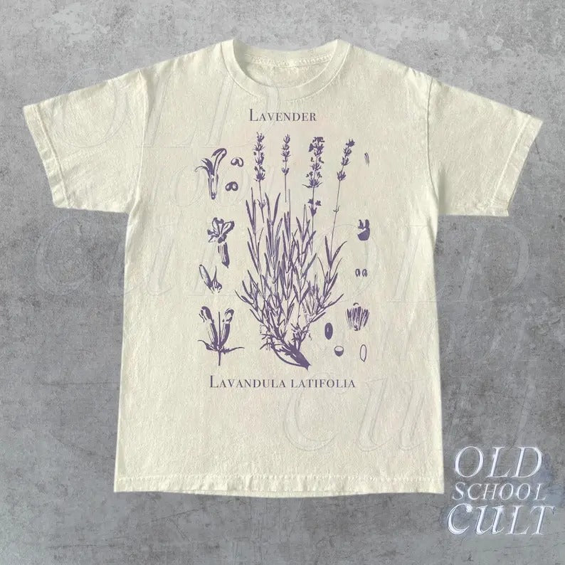 Vintage Lavender 90s Retro Lavender Shirt Wildflowers Nature Shirt Botanical Shirt Relaxed Cotton Shirt T-Shirts, Hoodie, Sweatshirt