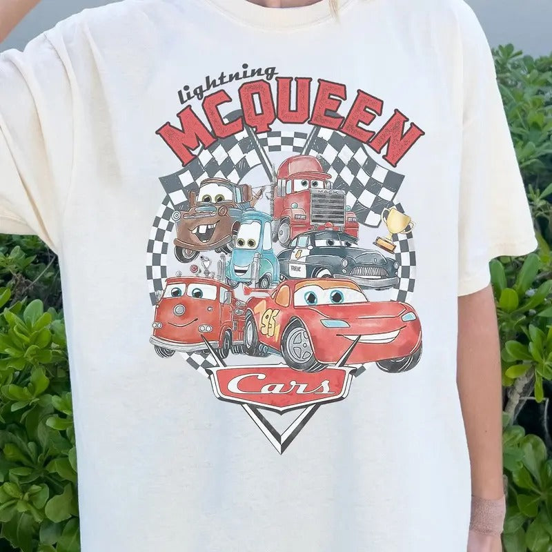 Vintage Lightning Mc.Queen Shirt Retro Vintage Cars Shirt Cars Family Vacation Shirt Cars Land Shirt Retro Vintage Shirt Cotton Round Neck Menswear Womenswear Lady Top T-Shirts, Hoodie, Sweatshirt