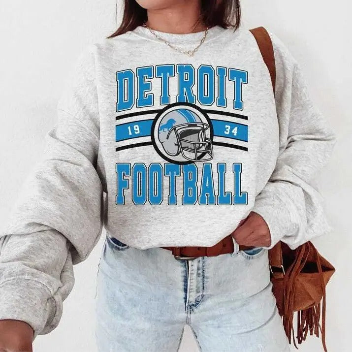 Vintage Lions Football Crewneck Sweatshirt , Detroit Vintage Football T-shirt Hometown Teams, Football Game Day Unisex...