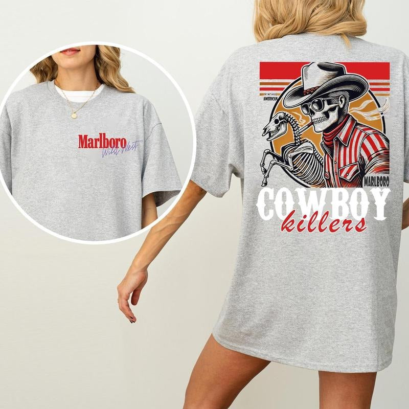 Vintage MarlBoro Cowboy Killer Western Cowboy Cowboy Killers Bold 90s Cowboy Shirt Western Skeleton Cowboy Shirt T-Shirts, Hoodie, Sweatshirt