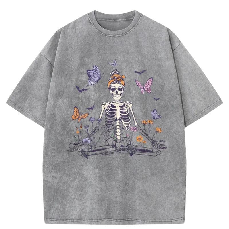 Vintage Meditating Skeleton Washed T-Shirt, Meditating Skeleton Shirt, Meditating Skeleton Merch, Funny Shirt, Cute...