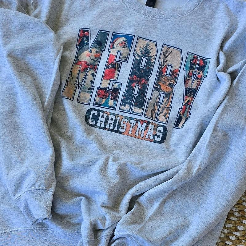 Vintage Merry Christmas Cozy winter Sweatshirt or Tee Hoodie | GrindPrints.com