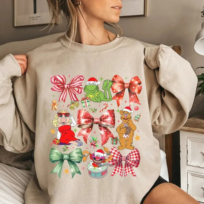 Vintage Muppet Christmas Carol Sweatshirt, Xmas Coquette Bow Tee Shirt, Christmas Bow Sweatshirt, Muppet Lovers Shirt,...