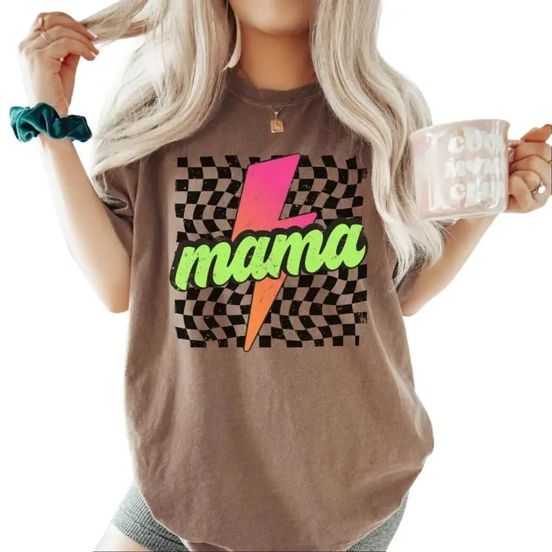 Vintage Neon Mama T-Shirt, Unisex Cotton For Men, Casual Polyeste Crewneck Shortsleeve Hoodie, Sweatshirt | GrindPrints.com