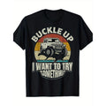 Vintage Off-Road Car Graphic Tee, 100% Cotton Crew Neck T-Shirt with Slight Stretch, Geometric Pattern, Casual Weekend...