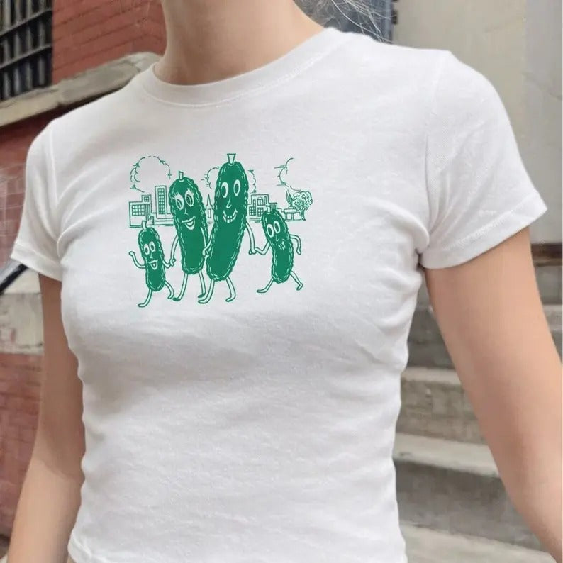 Vintage Pickle Baby Tee, Coquette, Pinterest Aesthetic, Retro Graphic Shirt, Y2K Baby Tee Cotton Fashion Hoodie, Sweatshirt