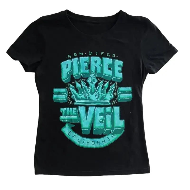 Vintage Pierce The Veil Baby Tee, Gothic Punk Baby Tee, Y2k Top Women Streetwear, Women Fitted T-Shirt, Gothic Emo Girl...