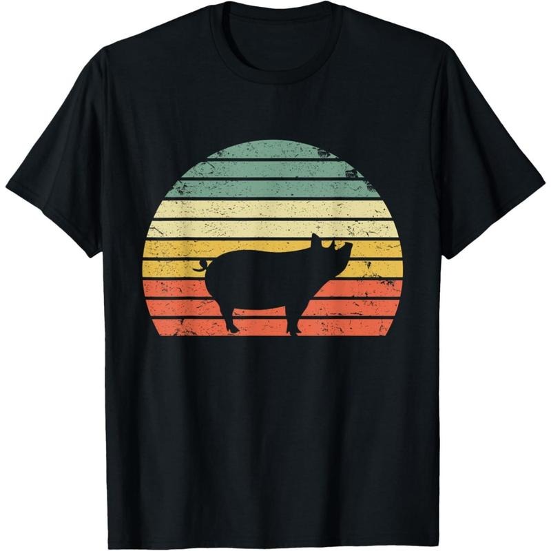 Vintage Pig Shirt Retro Sunset Colors Silhouette Pig T-Shirt made in usa Hoodie, Sweatshirt | GrindPrints.com