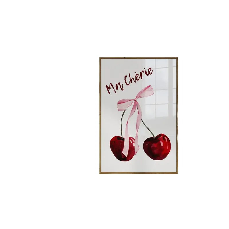Vintage Pink Bow Poster, Ma Cherie Coquette Wall Art, Cherry Print, Trendy Wall Art, Coquette Room Decor For Apartments,...