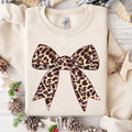 Vintage Retro Leopard Pattern Printed Coquette Bow Sweatshirt, Soft Girl, Soft Mom Era Unisex Tee Hoodie | GrindPrints.com