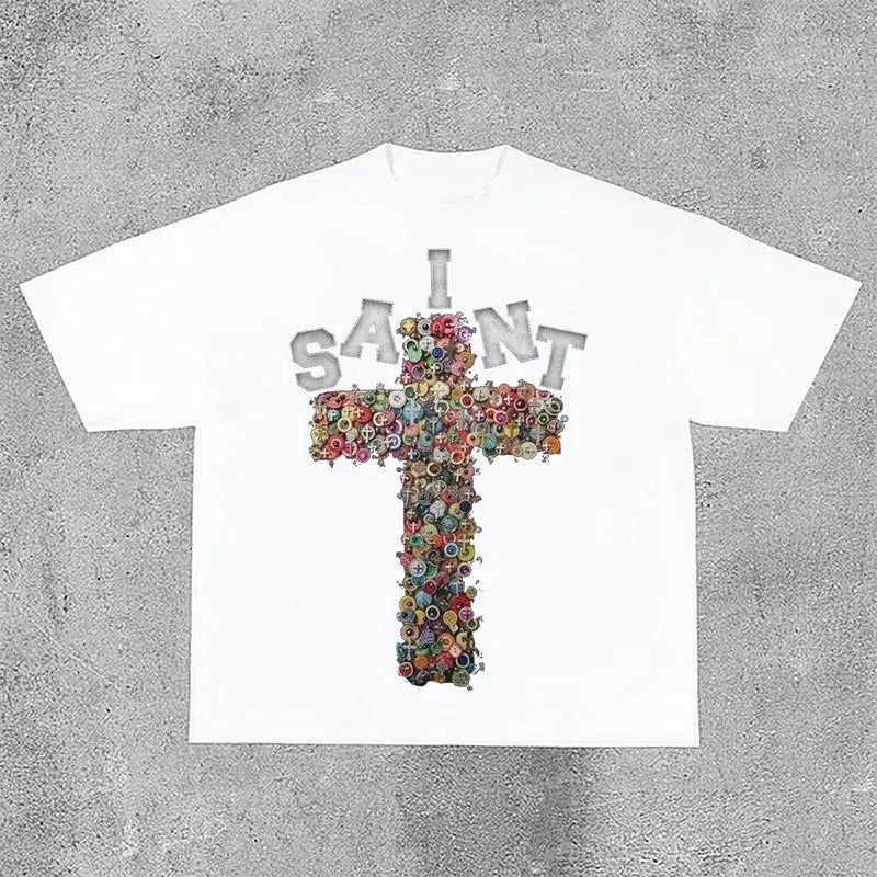 Vintage Saint Cross Graphics Printed Cotton Y2k Vintage Soft Top T-Shirts, Hoodie, Sweatshirt