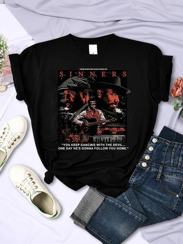 Vintage Sinners 2025 Movie Shirt, Retro Dancing With Devil Sinners 2025 Movie Aesthetic Movie Lover Shirt Hoodie, Sweatshirt